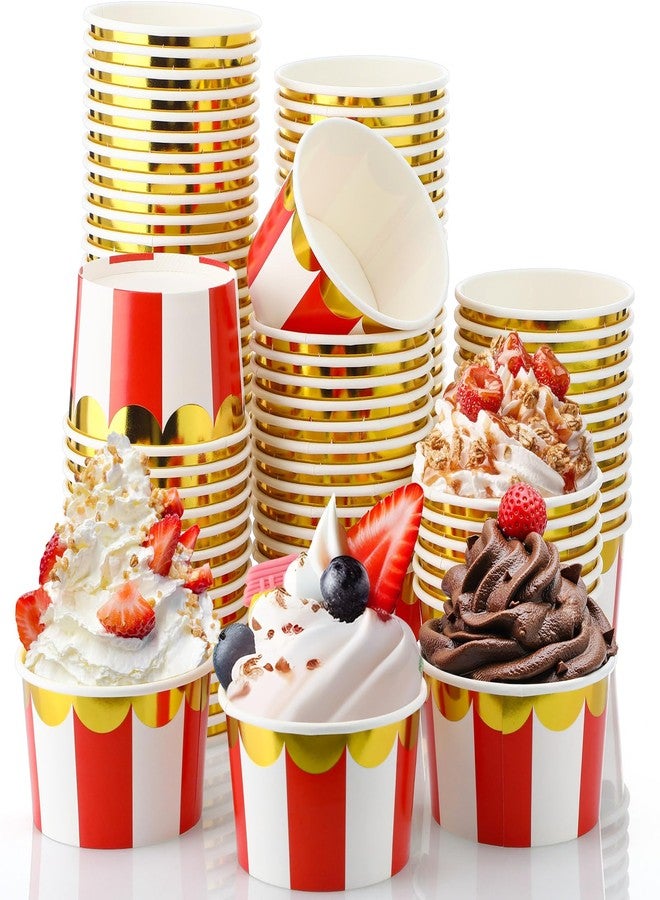 Willinglong 50 Pcs Red Stripe Paper Ice Cream Cups for Christmas Carnival Party 5.5 oz Disposable Dessert Bowls Paper Snack Bowls for Cold or Hot Foods Yogurt Birthday Party Supplies - Image 1